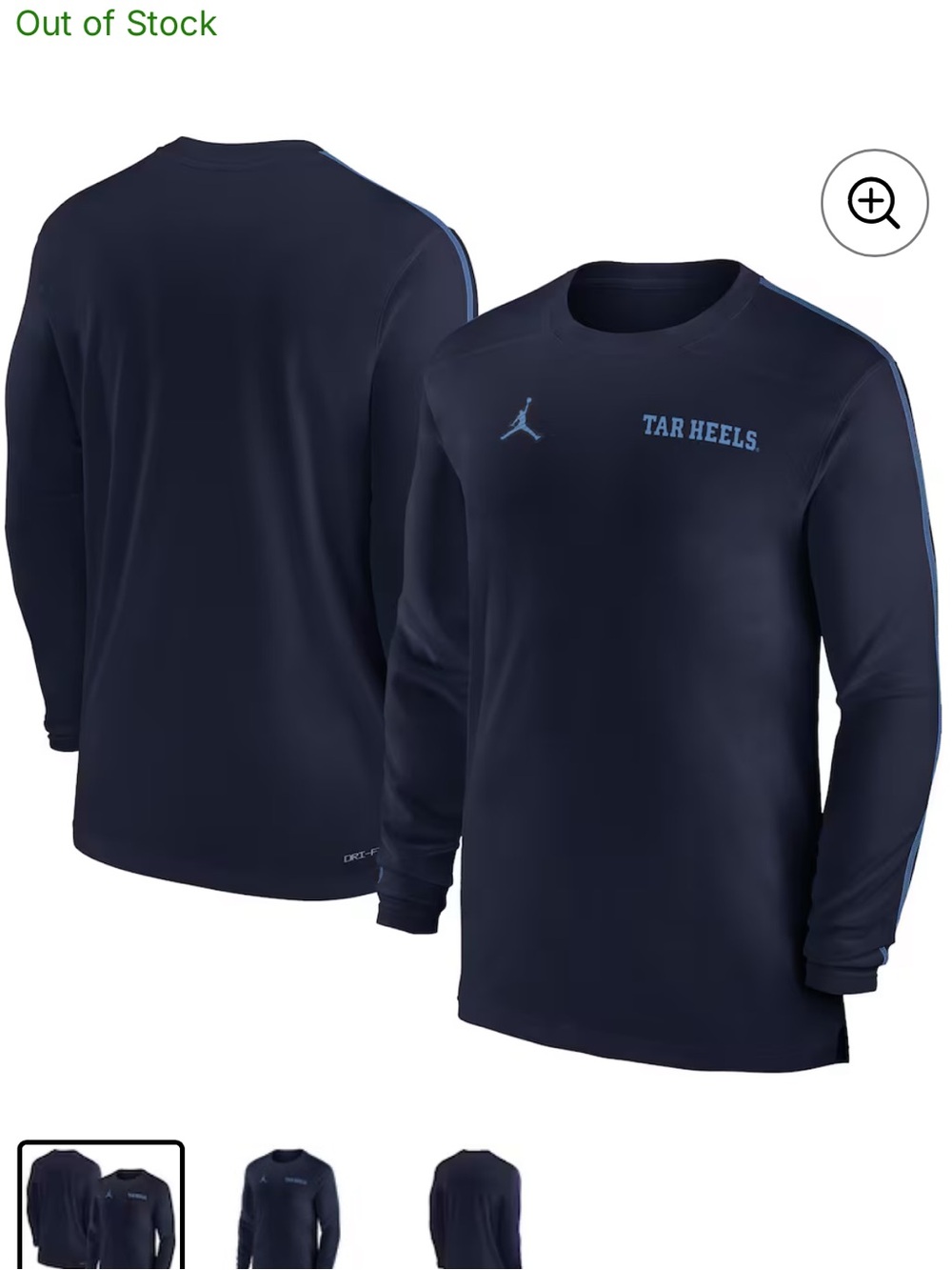 Jordan North Carolina Tar Heels Sideline Coach UV Performance Long Sleeve Shirt